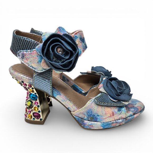 L'Artiste by Spring Step Smashing Everley Sandals Rhinestone Heel Roses 6.5 to 7 - Picture 3 of 11